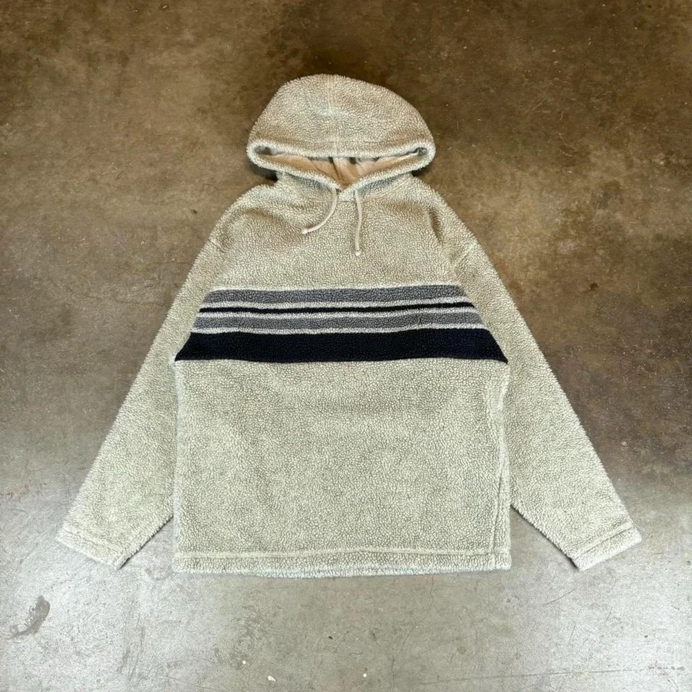 Vintage y2k Gap cream and navy striped hoodie Men's Size Medium - Picture 1 of 5